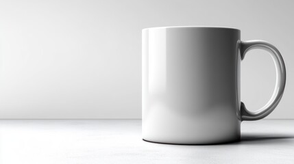 White ceramic mug on a clean surface, minimalistic design for beverage use