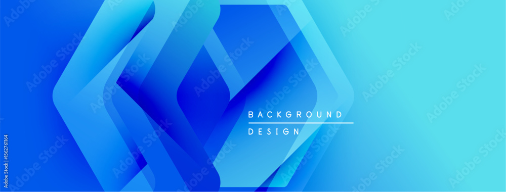 Poster Abstract blue background. Geometric shapes overlap creating dynamic gradient effect. Modern design suitable for banners, presentations.
