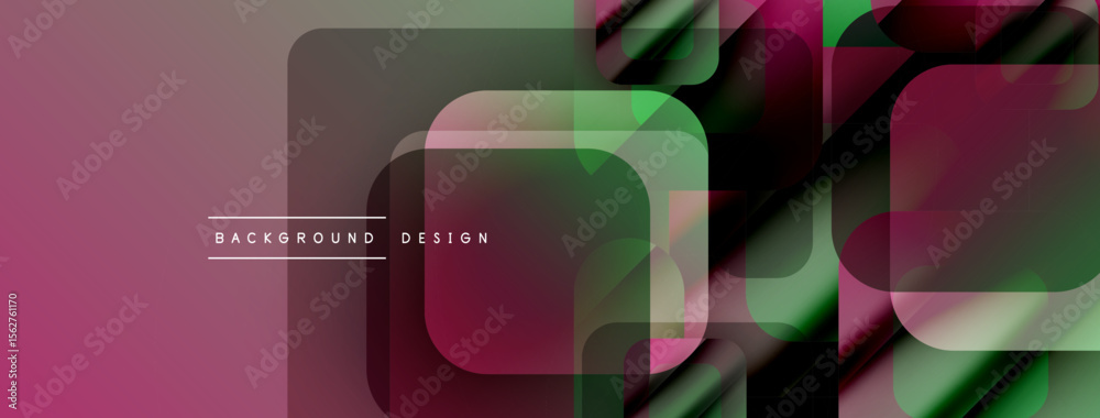 Poster Abstract geometric pattern. Overlapping squares, rectangles create vibrant visual effect. Burgundy, green hues dominate composition. Modern design element.