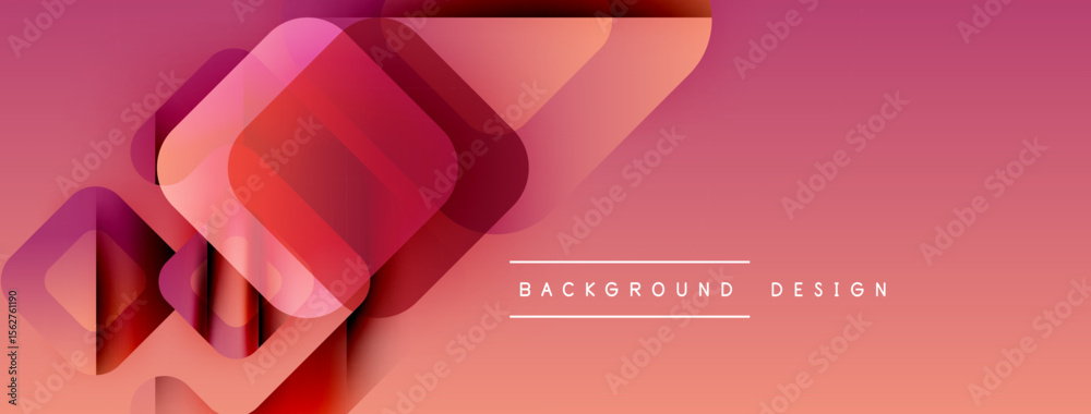 Poster Abstract geometric shapes overlap, creating vibrant red gradient background. Modern design elements suggest technology, innovation.