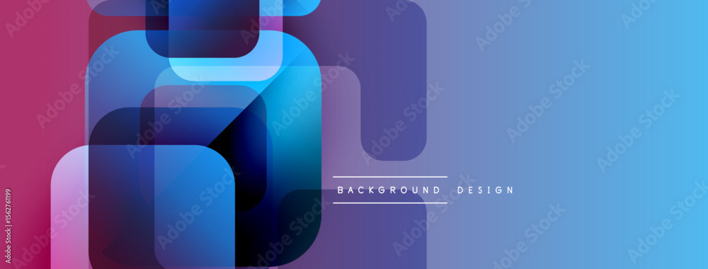 Poster abstract geometric shapes overlap, creating vibrant blue, purple gradients. modern design element fo