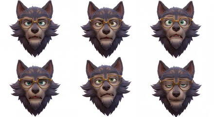 Fototapeta premium Wolf heads with various expressions
