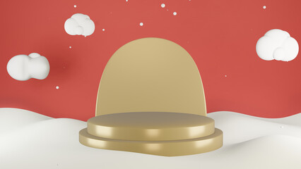 3D red background christmas or natal with minimalist podium, suitable for product promotion