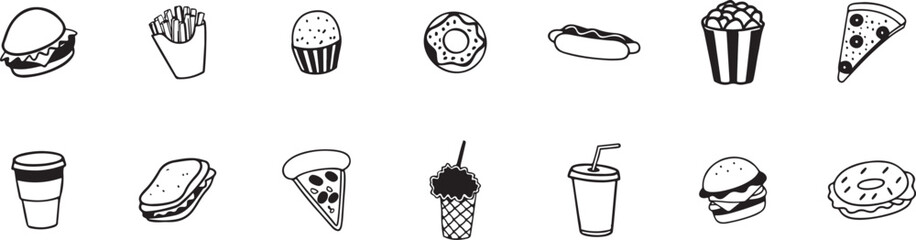 Fast Food Icon Set in Minimal Style