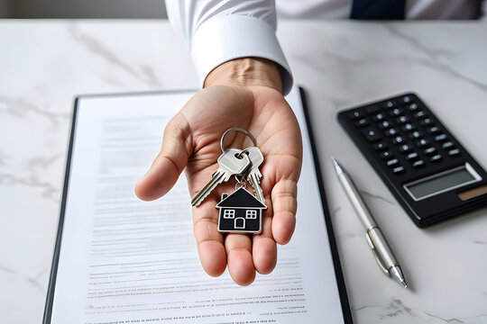 Hand Holding House Keys Over Property Contract Agreement