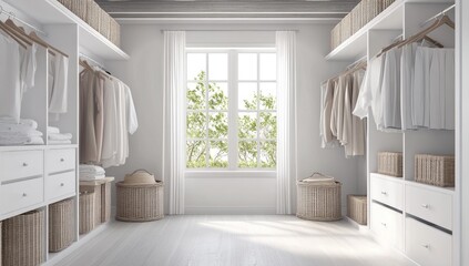 Bright, spacious walk-in closet with natural light