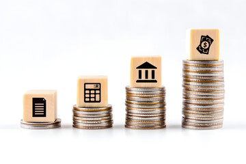 Growing Financial Stacks With Business Icons Showing Growth