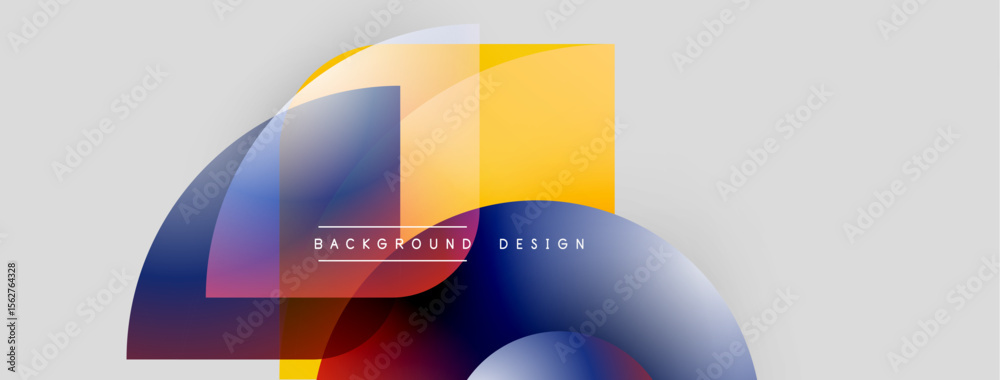 Aufkleber Abstract geometric shapes overlap. Vibrant colors blend, creating dynamic visual effect. Minimalist design with text overlay.