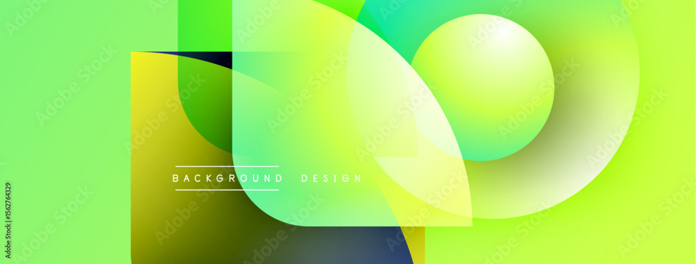 Poster Abstract vibrant design features overlapping rounded squares, gradients. Light green dominates background, creating modern aesthetic. Text reads background design.