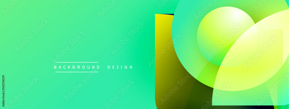 Poster Abstract fluid shapes overlap, creating vibrant gradient effect. Green background complements yellow, turquoise elements. Modern design.
