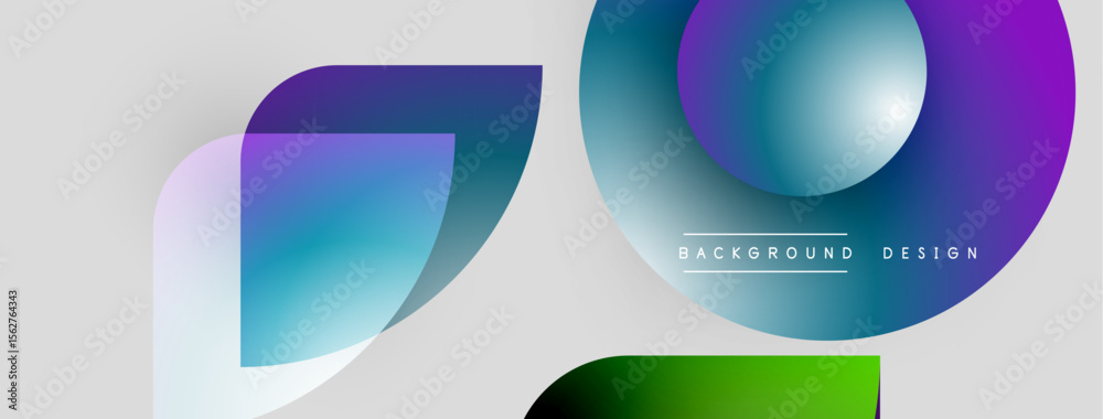 Poster Abstract shapes overlap, creating vibrant gradient effects. Modern design elements suggest innovation, fluidity, dynamic composition. Light shades dominate background.
