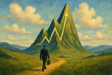 Business growth journey ascending success in nature landscape art motivational environment inspirational viewpoint