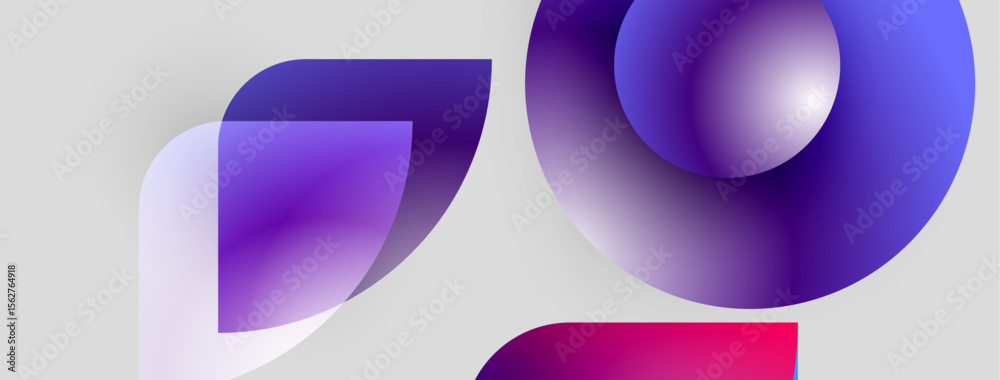Poster abstract shapes blend purple, blue hues. gradient colors create dynamic composition. modern design e