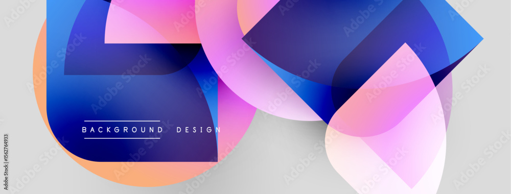 Poster Abstract shapes overlap, creating vibrant color gradients. Modern design features smooth transitions, soft hues, dynamic composition.