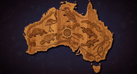 Intricate Wooden Map of Australia Showcases Native Wildlife in Aboriginal Art Style