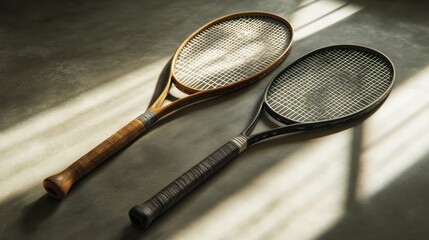 Vintage Tennis Rackets in Sunlight