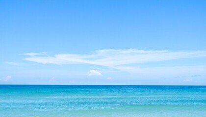 Serene Seascape Azure Ocean, Blue Sky, White Clouds, Summer Horizon