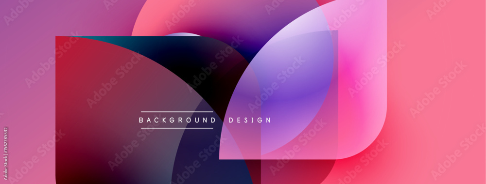 Poster abstract shapes overlap, creating vibrant pinks, purples, blues. modern design elements suggest flui
