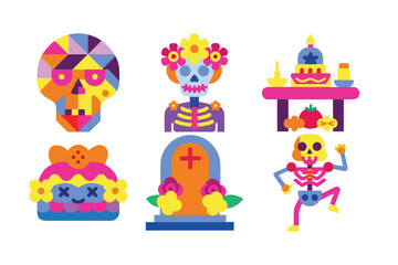 Obraz premium Día de Muertos Vector Element Pack, Traditional and Festive Colored Icons
