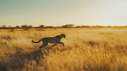 Cheetah's Golden Hour Chase: A Breathtaking African Sunset
