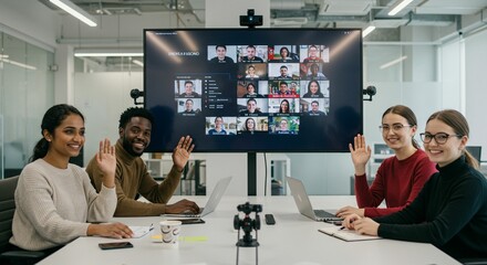 Diverse group in video conference meeting