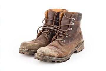Pair of dirty brown leather work boots