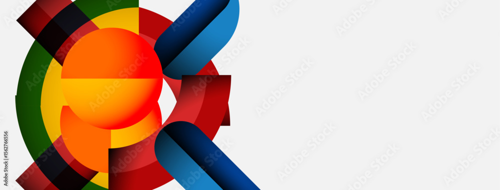 Poster Abstract colorful design features overlapping shapes. Bright hues create dynamic visual impact, modern aesthetic.
