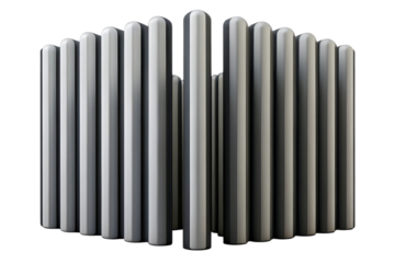 Abstract arrangement of rounded vertical bars with alternating light and dark shades isolated on transparent background
