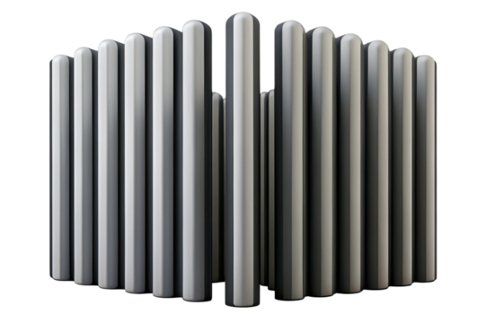 Abstract arrangement of rounded vertical bars with alternating light and dark shades isolated on transparent background
