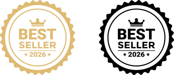 Obraz premium Best seller 2026 award badge in gold and black color scheme