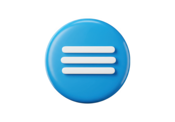 3d blue hamburger menu icon with white lines isolated on transparent background