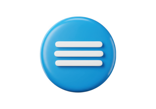 3d blue hamburger menu icon with white lines isolated on transparent background - Powered by Adobe