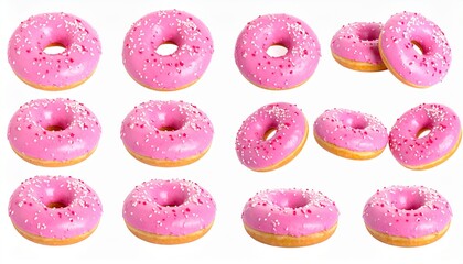 Twelve Pink Donuts Sprinkled Confectionery Sweet Treats Bakery Delight