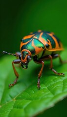 Naklejka premium Close-up of Elasmucha ferrugata shield bug on green leaf, spring, close-up, bug