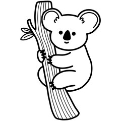 Cartoon illustration outline of a koala perched on a tree 