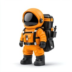 Fototapeta premium Cute Orange Astronaut Toy Figure with Space Helmet and Jetpack Backpack