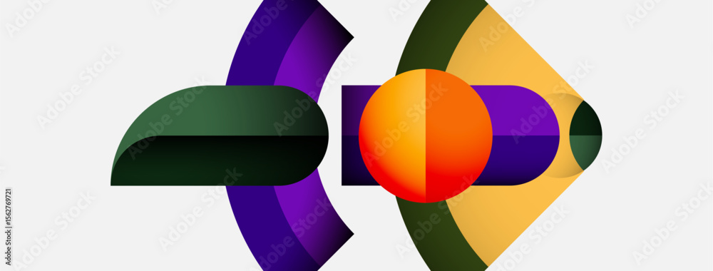 Poster Abstract shapes overlap, creating vibrant color gradients. Composition features curves, angles, smooth transitions. Modern design, minimalist aesthetic.