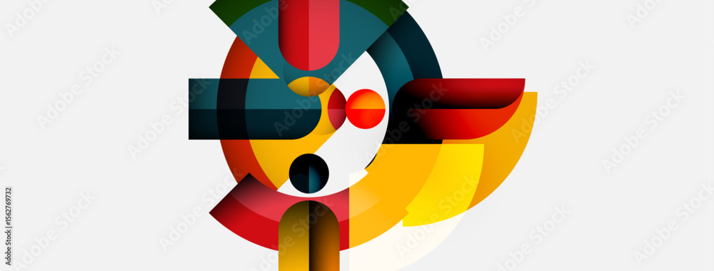 Aufkleber Abstract geometric composition. Overlapping colorful shapes create dynamic visual interest. Modern design, vibrant hues, clean lines present.