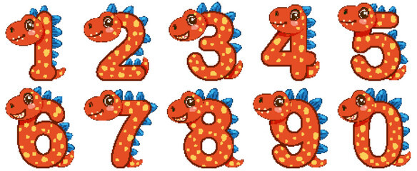 Dinosaur-Themed Number Vector Illustration Set