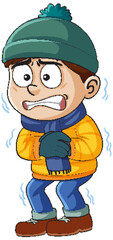 Shivering Boy in Winter Clothing Illustration