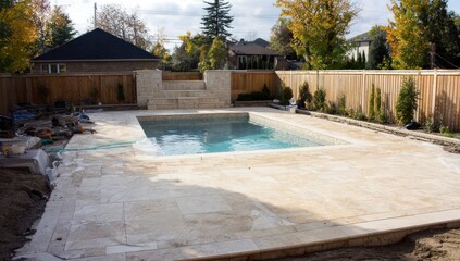 Fototapeta premium Backyard swimming pool under construction