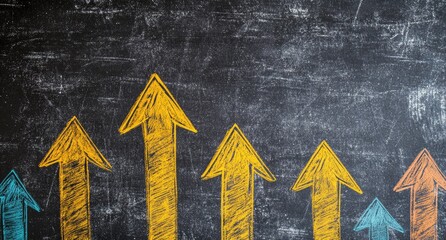 Multiple colorful upward-pointing arrows on a dark chalkboard background
