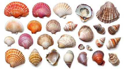 Assorted seashells on white