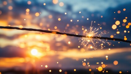 Sparkly wire against sunset