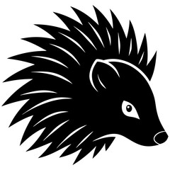 Stylized black silhouette of a hedgehog with spiky back