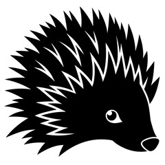 Stylized black silhouette of a hedgehog with spiky back