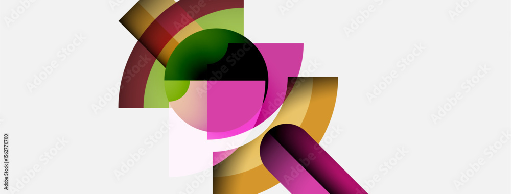 Aufkleber Abstract composition. Overlapping colorful arcs create dynamic visual effect. Modern design, gradients, soft shapes present.