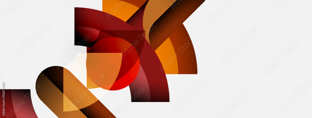 Poster Abstract shapes overlap, creating dynamic composition. Warm colors dominate, contrasted by white space. Modern design elements present.