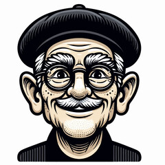 Smiling Elderly Man with Beret Vector Illustration