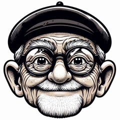 Happy Elderly Man with Glasses and Beret Vector Illustration